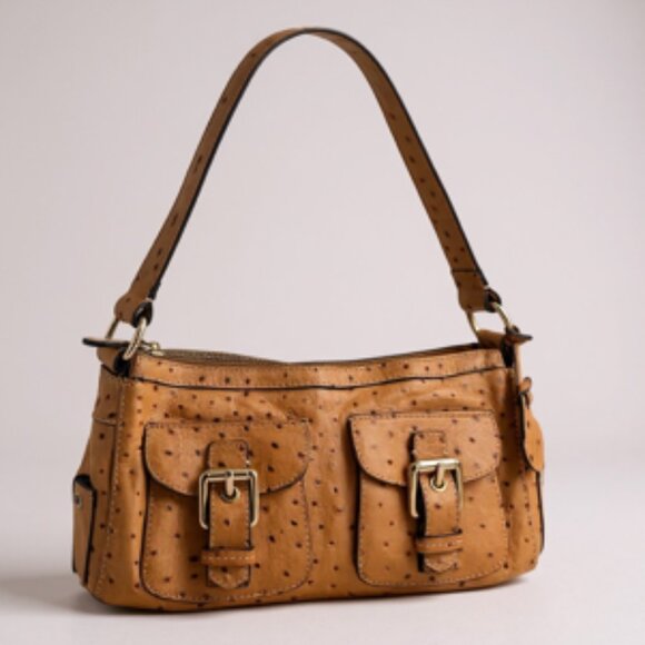 Vintage Dooney & Bourke Ostrich Embossed Leather Shoulder Bag Satchel Tan - Picture 1 of 14